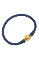 24K Gold Plated Ball Bead Blue Silicone Bracelet