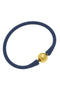 24K Gold Plated Ball Bead Blue Silicone Bracelet