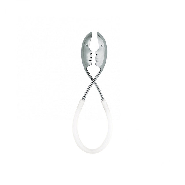 Kiss Silver Salad Tongs with White Handle