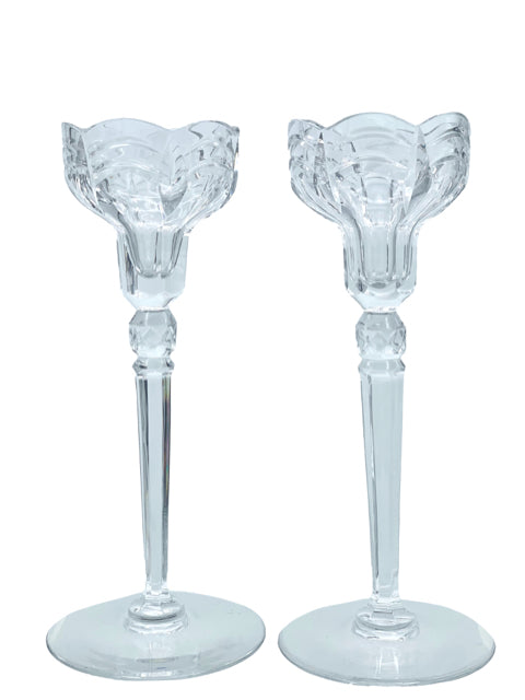 Pair of Rogaska Double Scalloped Crystal Candlestick Holders – Up