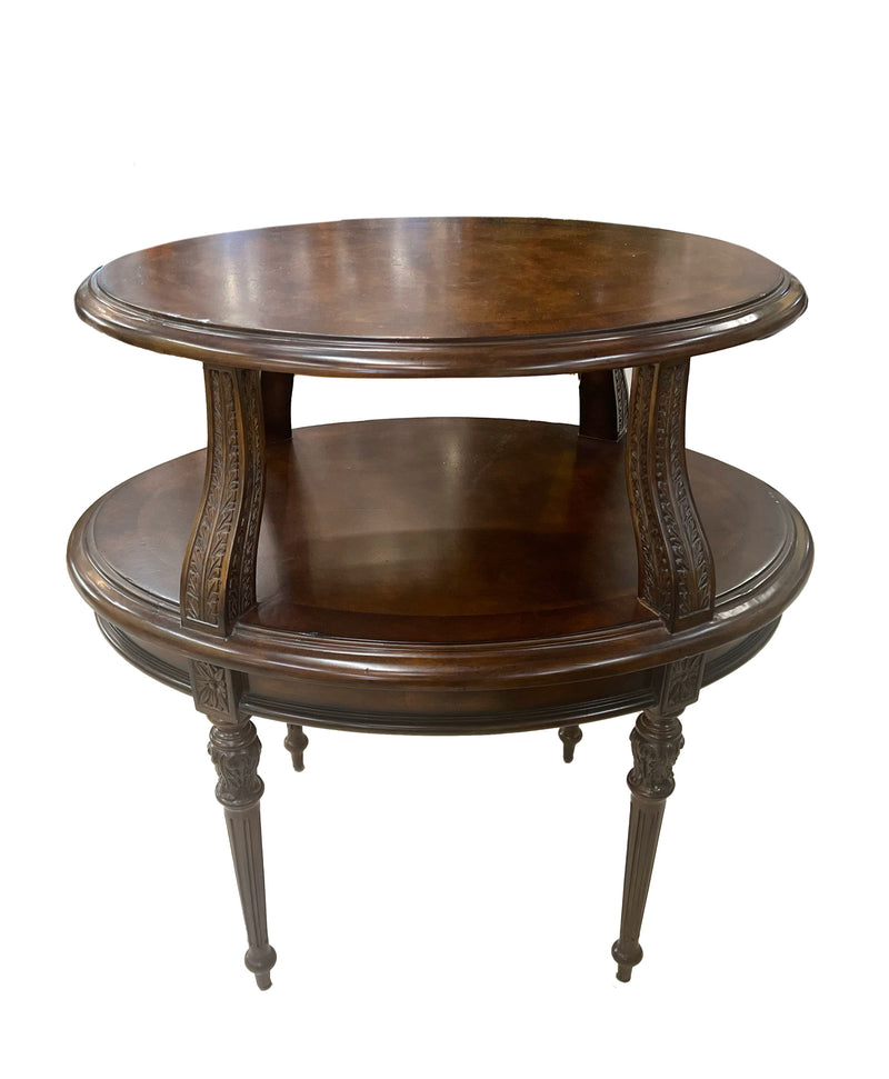Oval Two Tier Dark Wood End Table