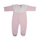 Long Sleeve Pink Footie with Lace Collar, 6-12M