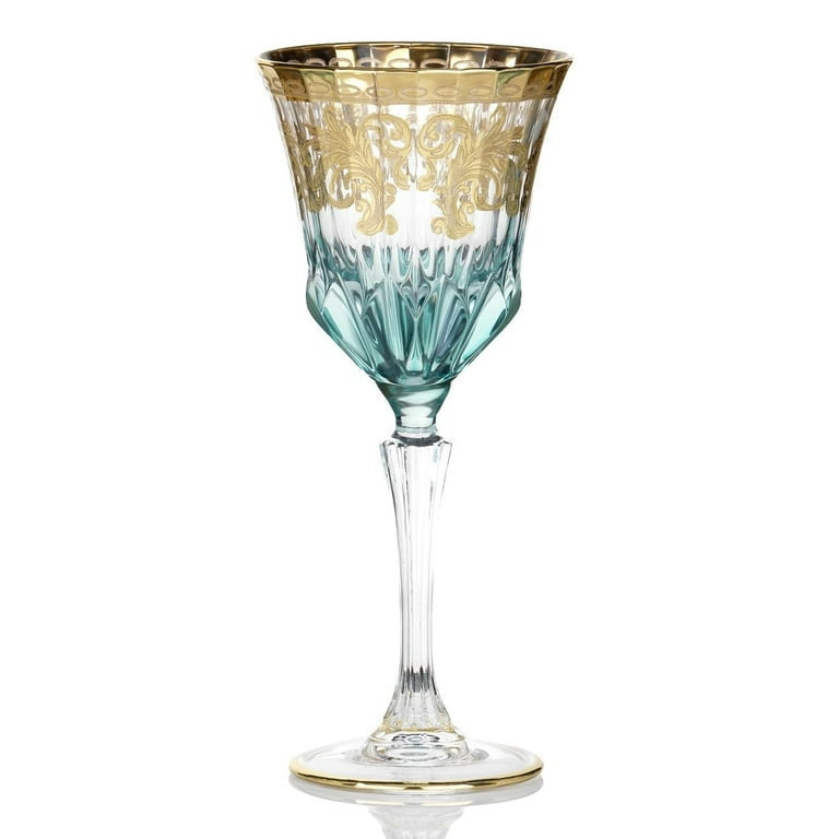 Set of 6 Art Deco Gold Wine Glasses, Blue
