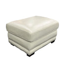 Beige Leather Sofa and Ottoman with Nailhead Trim