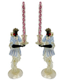 Pair Murano Glass Figure Candleholders w/ Glass Candles