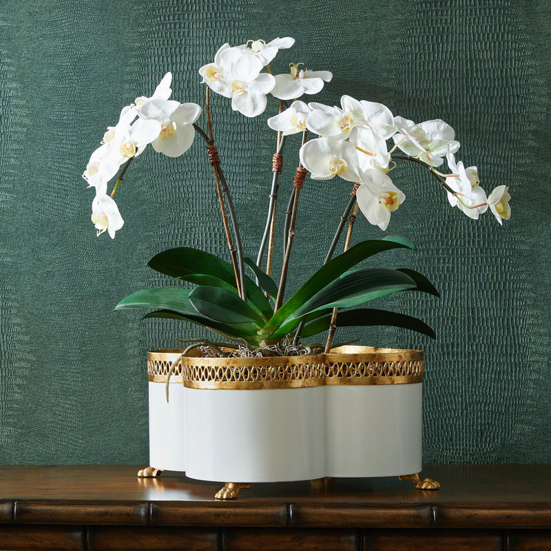 Chelsea House White & Gold Quatrefoil Cachepot