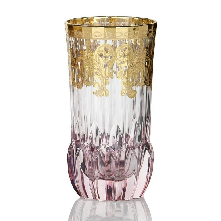 Set of 6 Art Deco Gold High Ball, Pink