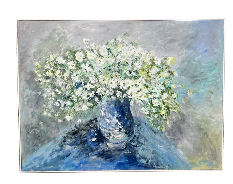 White Flowers in Blue Vase