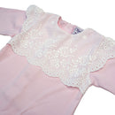 Long Sleeve Pink Footie with Lace Collar, 12-18M