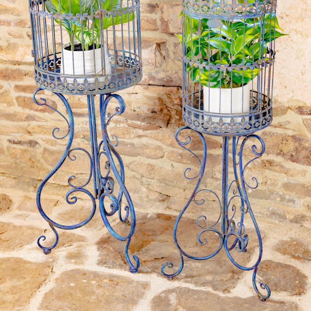 Small Victorian Distressed Cobalt Blue Birdcage Planter