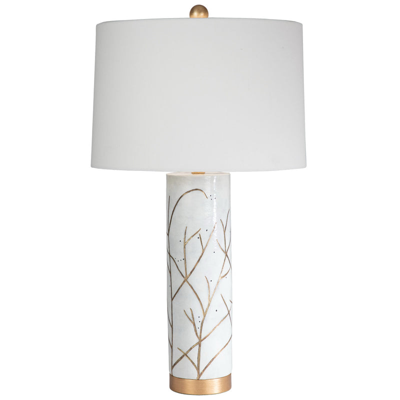 White Lamp with Gold Twig Pattern