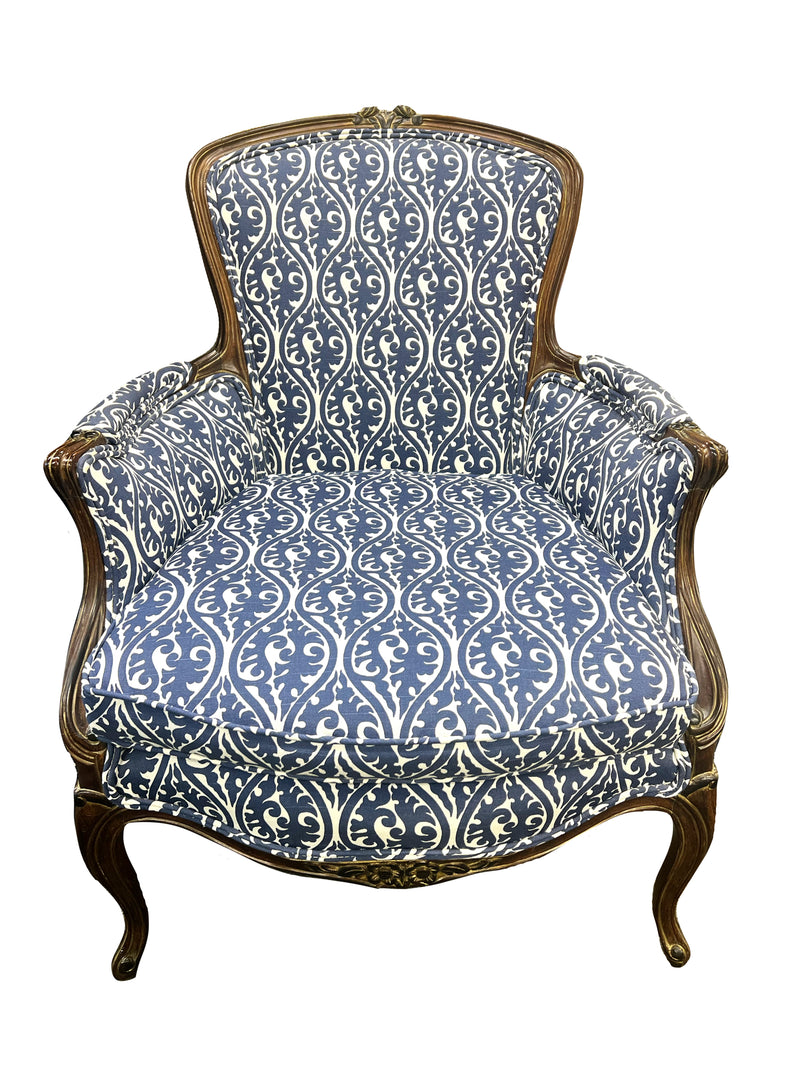 Small Blue and White Bergere Chair
