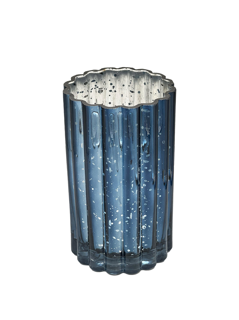 Set of 4 Navy Mercury Glass Hurricanes