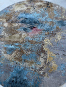 8' Round Abstract Mustard and Blue Rug