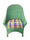 Green Rattan Chair with Plaid Cushion