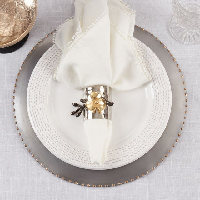 Set of 4 Gold Flowered Hammered Napkin Rings