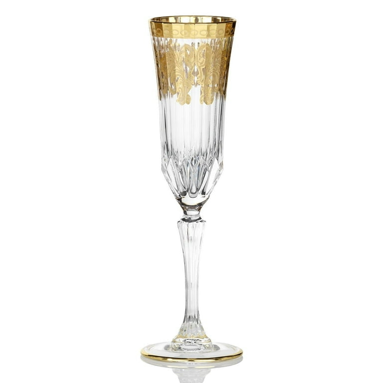 Set of 6 Art Deco Gold Flutes, Clear