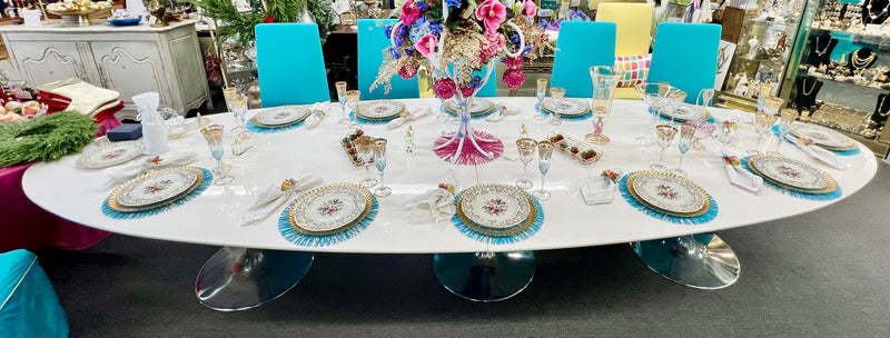 White Oval Dining Table with 12 Chairs