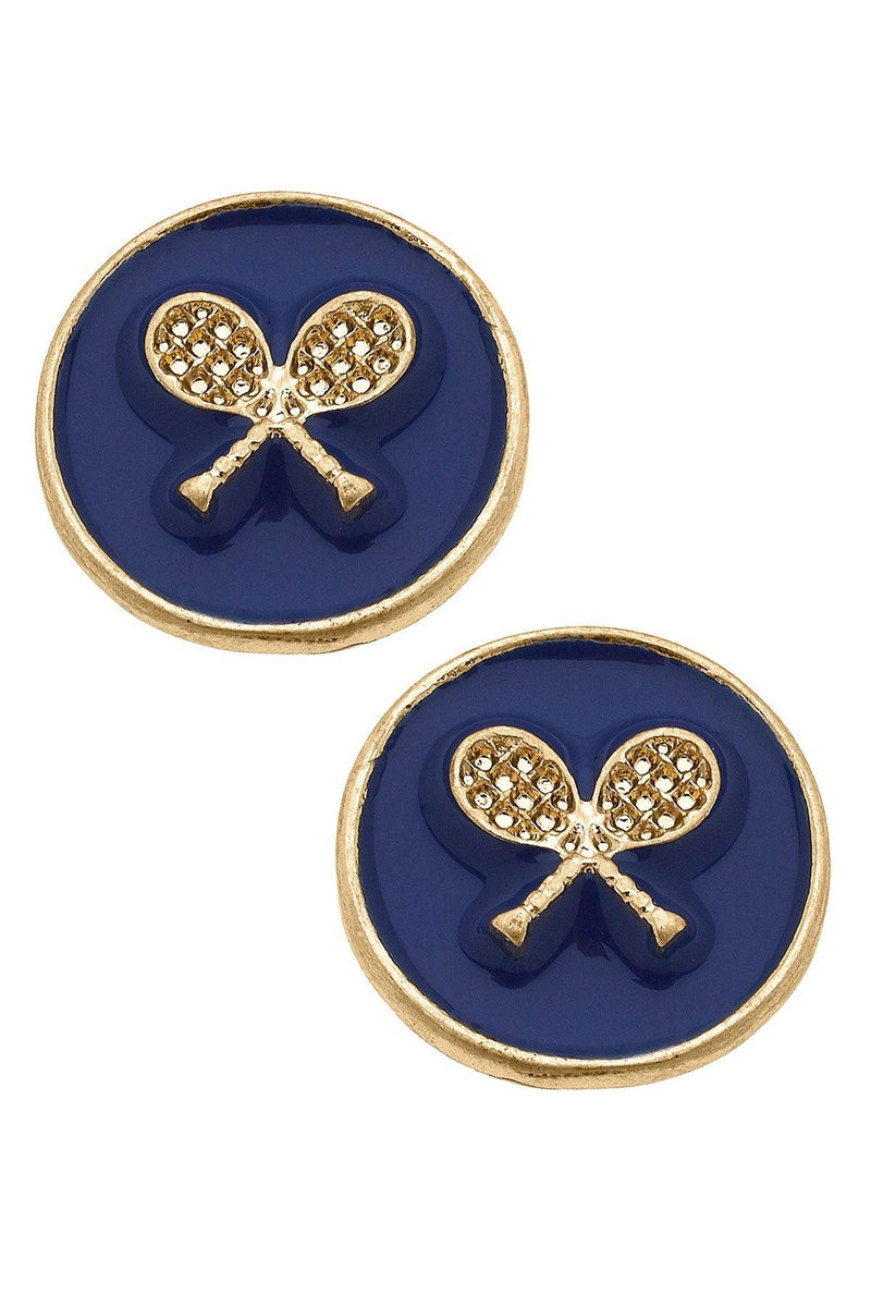 Chris Tennis Racket Blue Enamel Stud Earrings