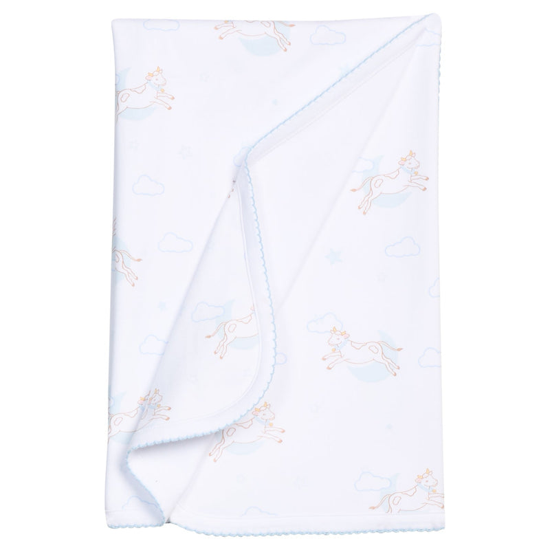 Printed Blanket Blue Cow Jumping Over the Moon