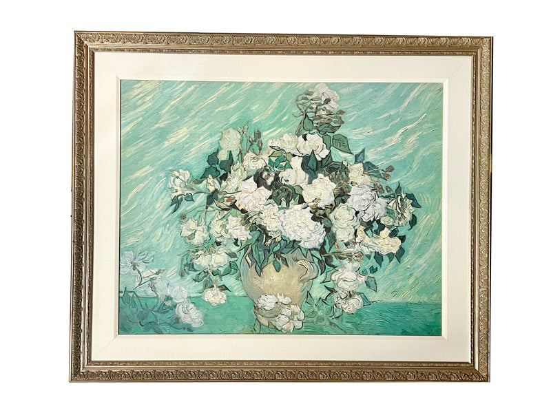White Roses on Aqua Backdrop Giclee