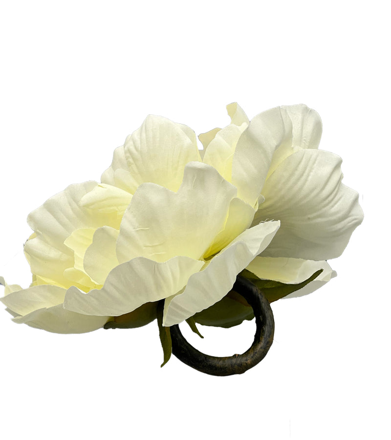 Set of 4 White Peony Napkin Rings