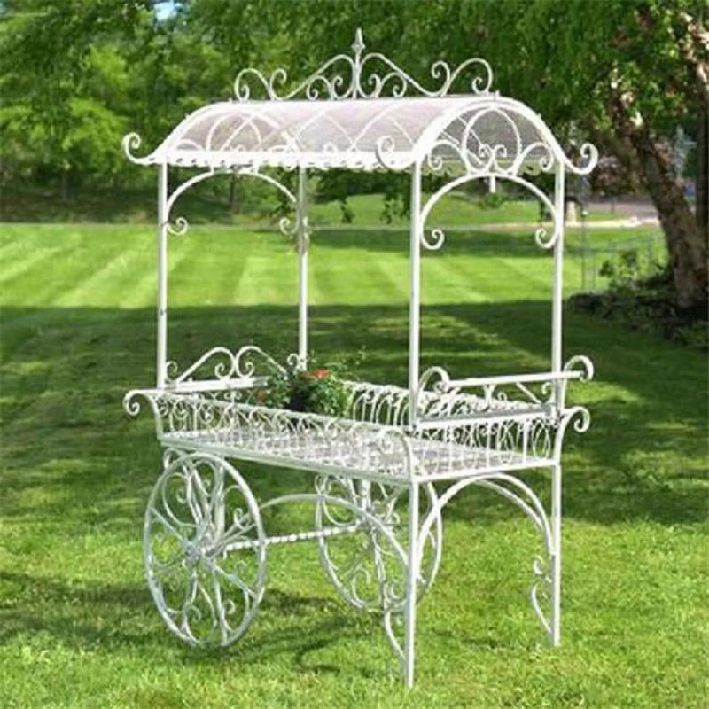 Large Iron Flower Cart White