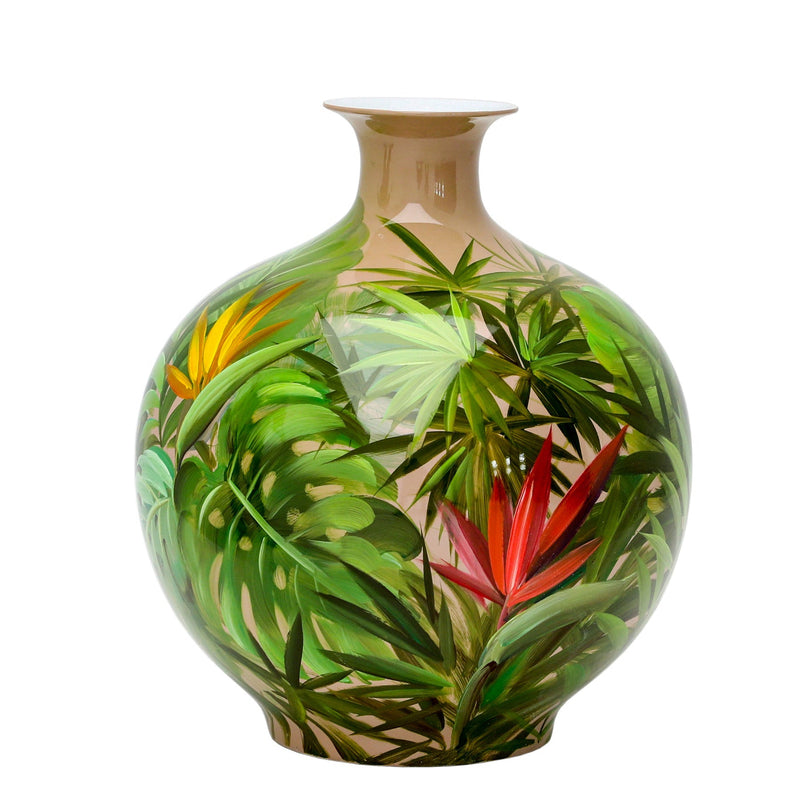 Green Floral Handpainted Bottle Vase