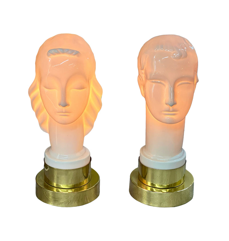 Pair of Vintage Art Deco Male & Female Bust Lamps