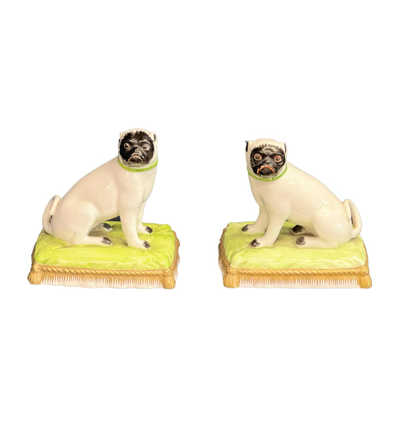 Pair of Mottahedeh Porcelain Pugs on Pillows