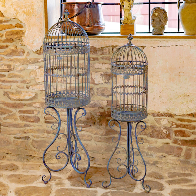 Small Victorian Distressed Cobalt Blue Birdcage Planter