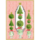Topiaries with Red Ribbon Boxed Christmas Cards