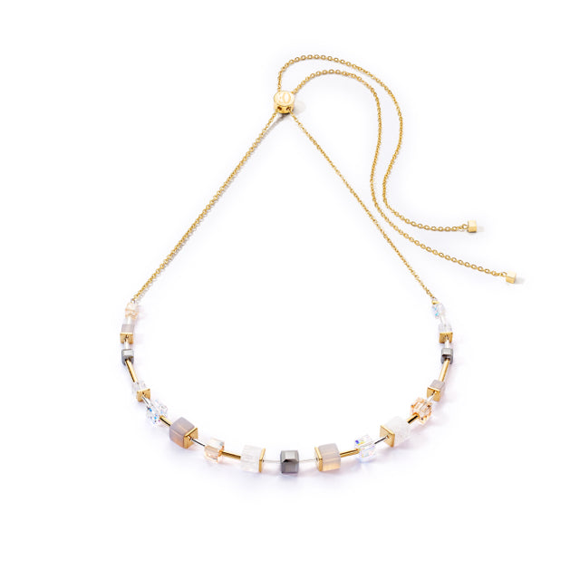 Gold GeoCube Gray Slider Necklace