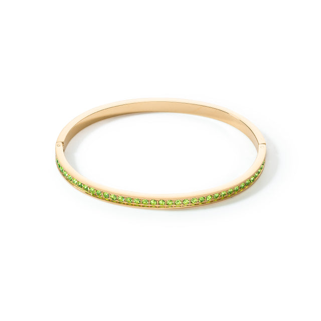 Gold Bangle with Green Crystals