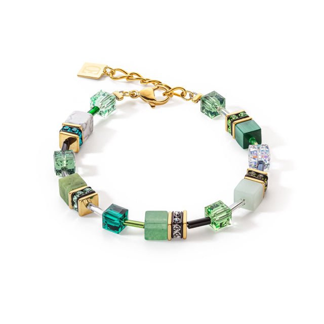 Gold GeoCube Green Bracelet