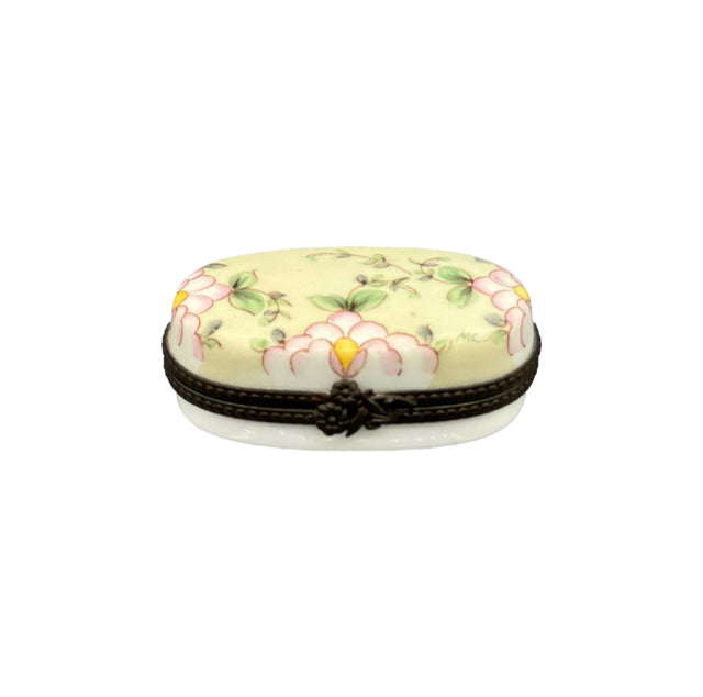 Hand Painted Limoges MC Oval Box with Pink Flowers