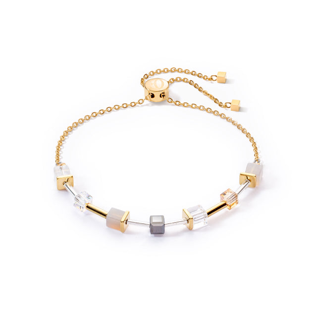 Gold GeoCube Gray Slider Bracelet