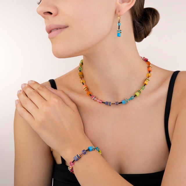 Gold GeoCube Multi Color Rainbow Bracelet