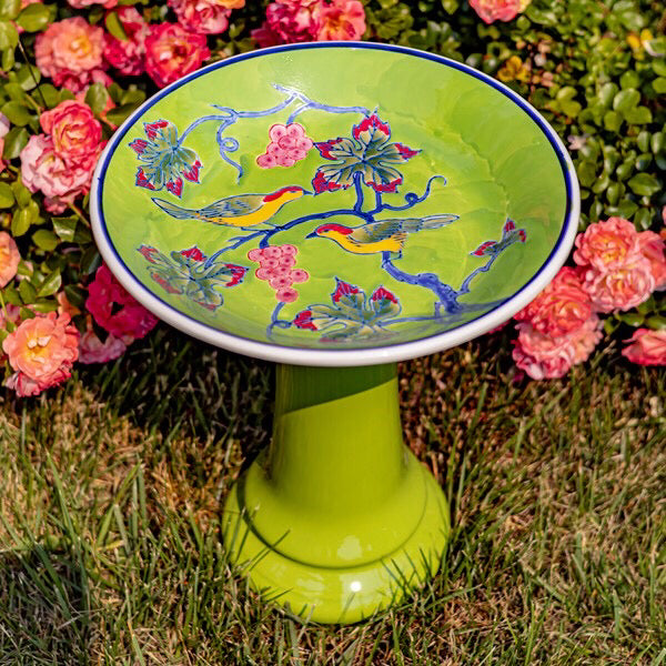 2-Piece Green Love Birds Bird Bath