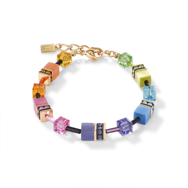 Gold GeoCube Multi Color Rainbow Bracelet