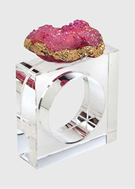 Set of 4 Pink Geode Napkin Rings