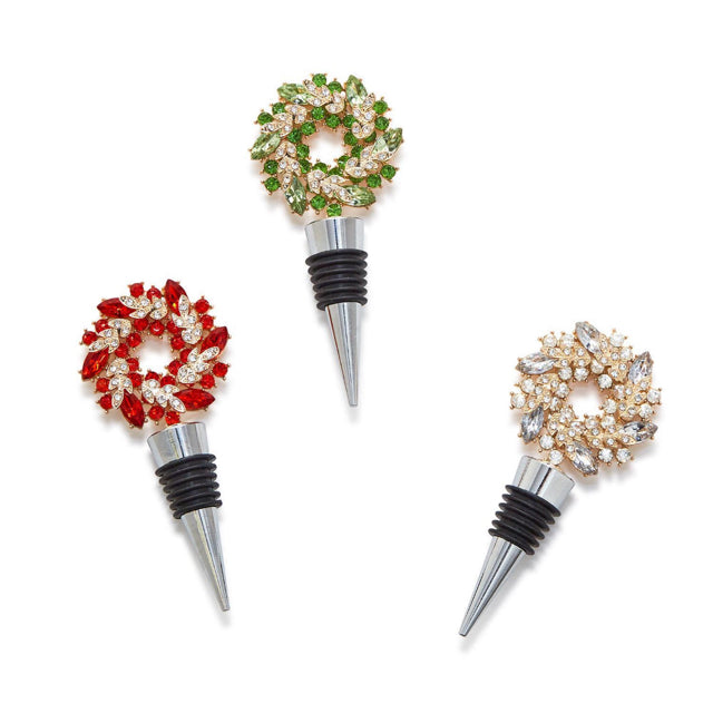 Holiday Wreath Jeweled Bottle Stopper, Assorted