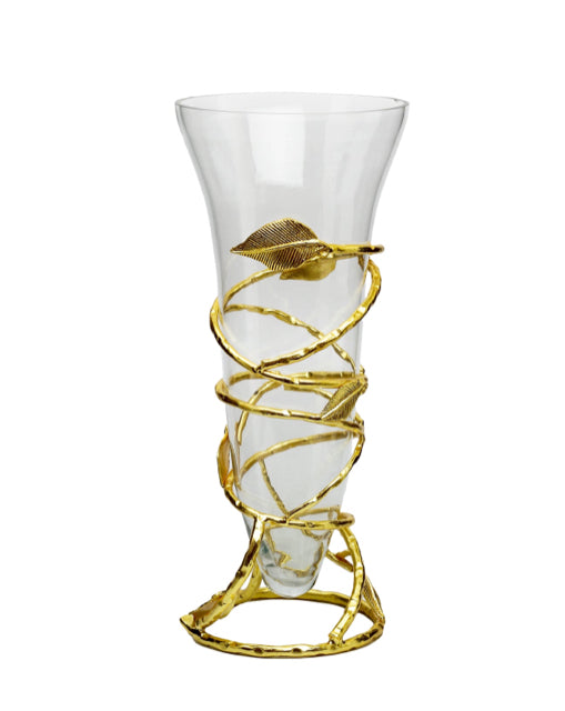 Clear Glass Vase with Removable Gold Leaf Base