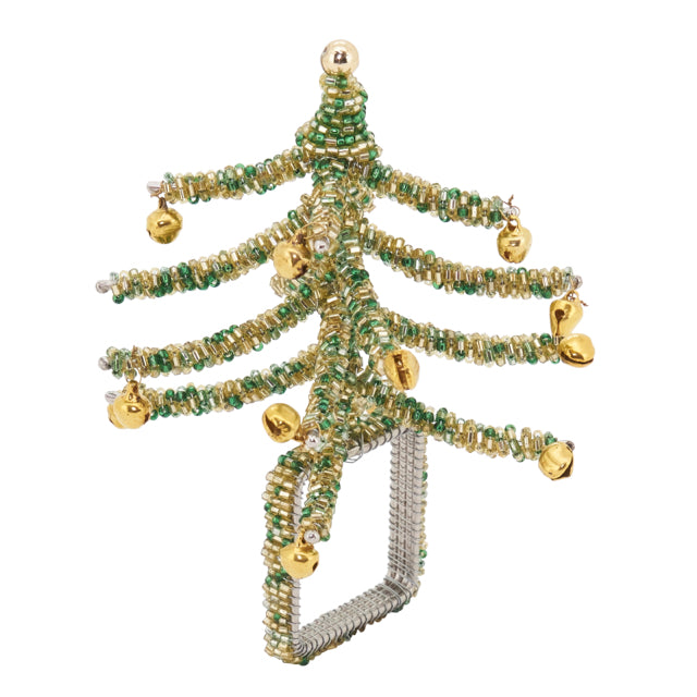 Set of 4 Beaded Green Christmas Tree Napkin Rings