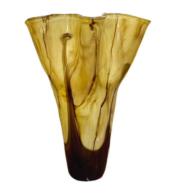 Art Glass Vase with Ruffled Top