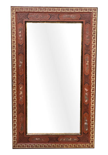 Baker Furniture Leather Carved Mirror