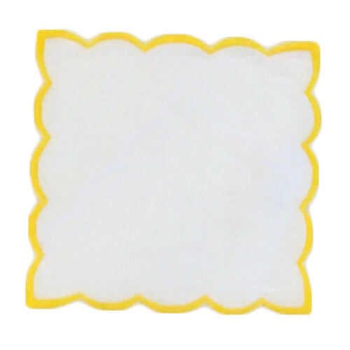 Set of 4 Yellow Scalloped Edge Cocktail Napkins