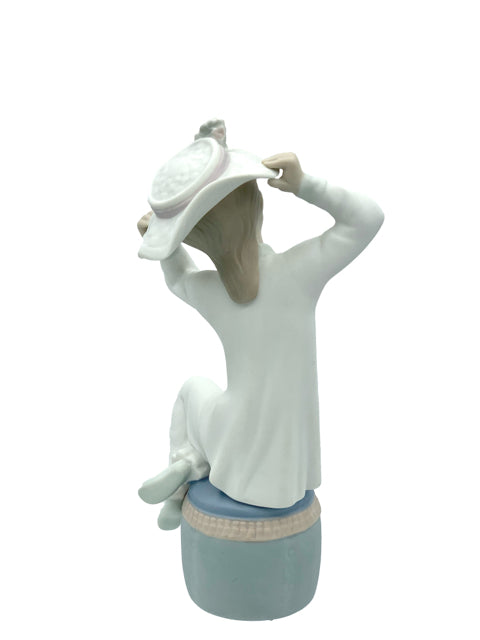 Lladro Girl with Hat on Stool Matte