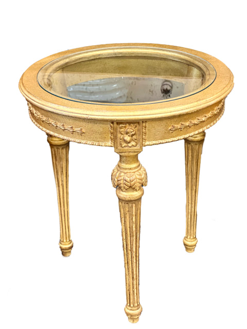 Round Gold End Table with Glass Top