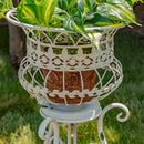 Small Antique White Iron Basket Plant Stand